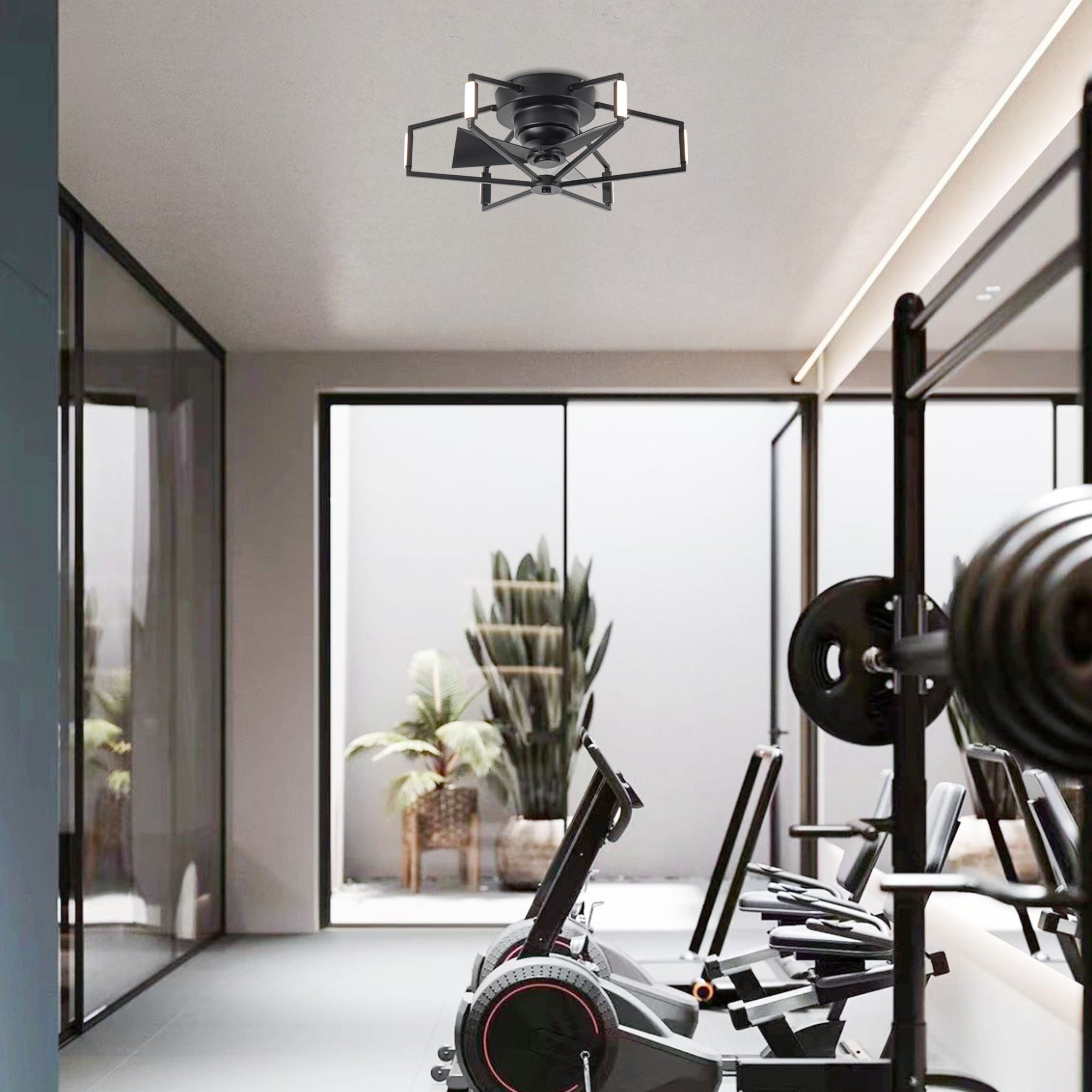 21 Inch Wade Black Industrial Flush Mount LED Ceiling Fan