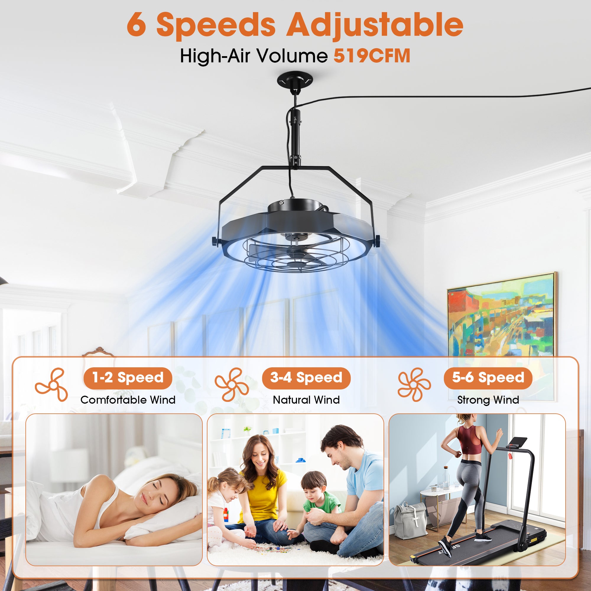 20 Inch Doris Downrod Fan Wall Mount Fan with LED Light and Remote Control