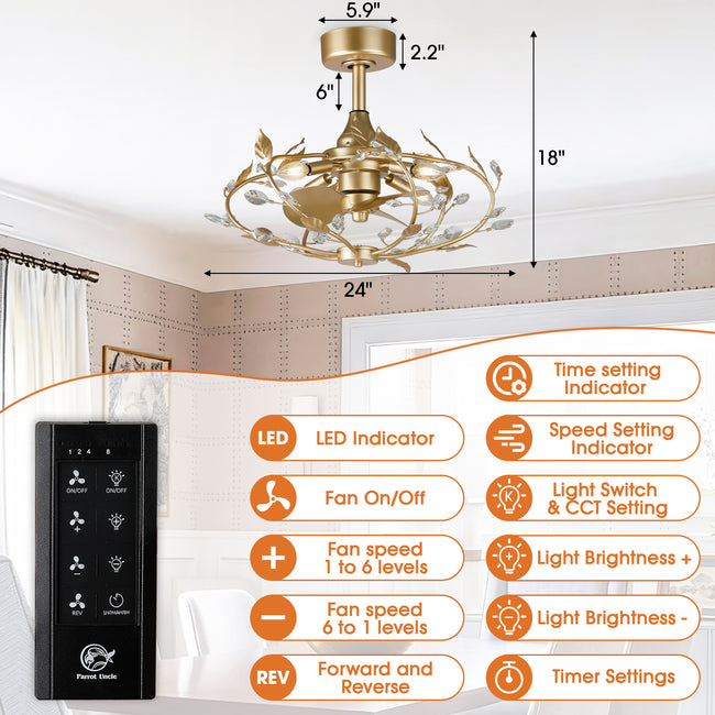 24 Inch Alexia Golden Crystal Ornament Fandelier with Remote Control