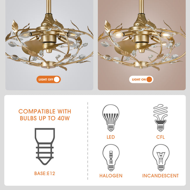 24 Inch Alexia Golden Crystal Ornament Fandelier with Remote Control