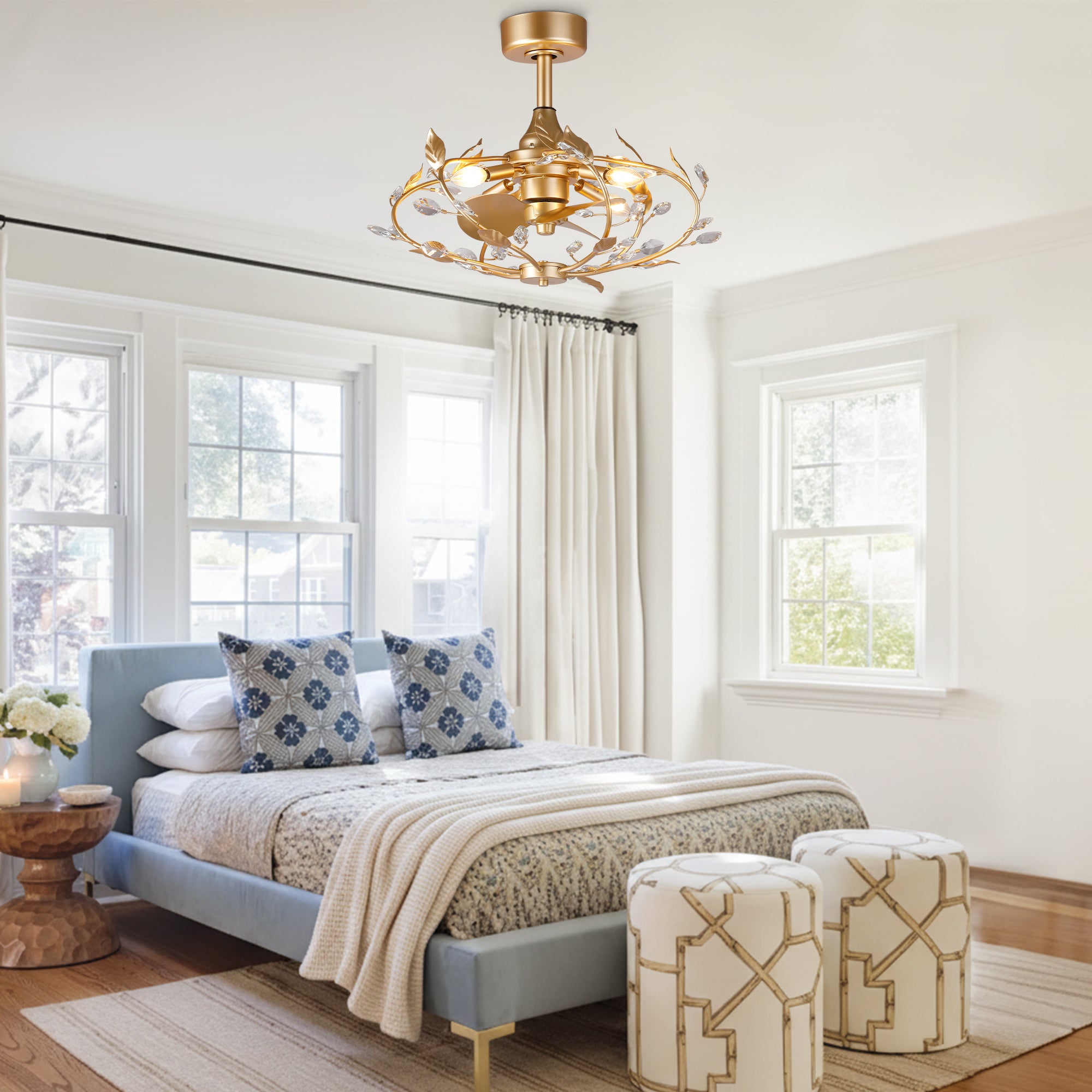 24 Inch Alexia Golden Crystal Ornament Fandelier with Remote Control