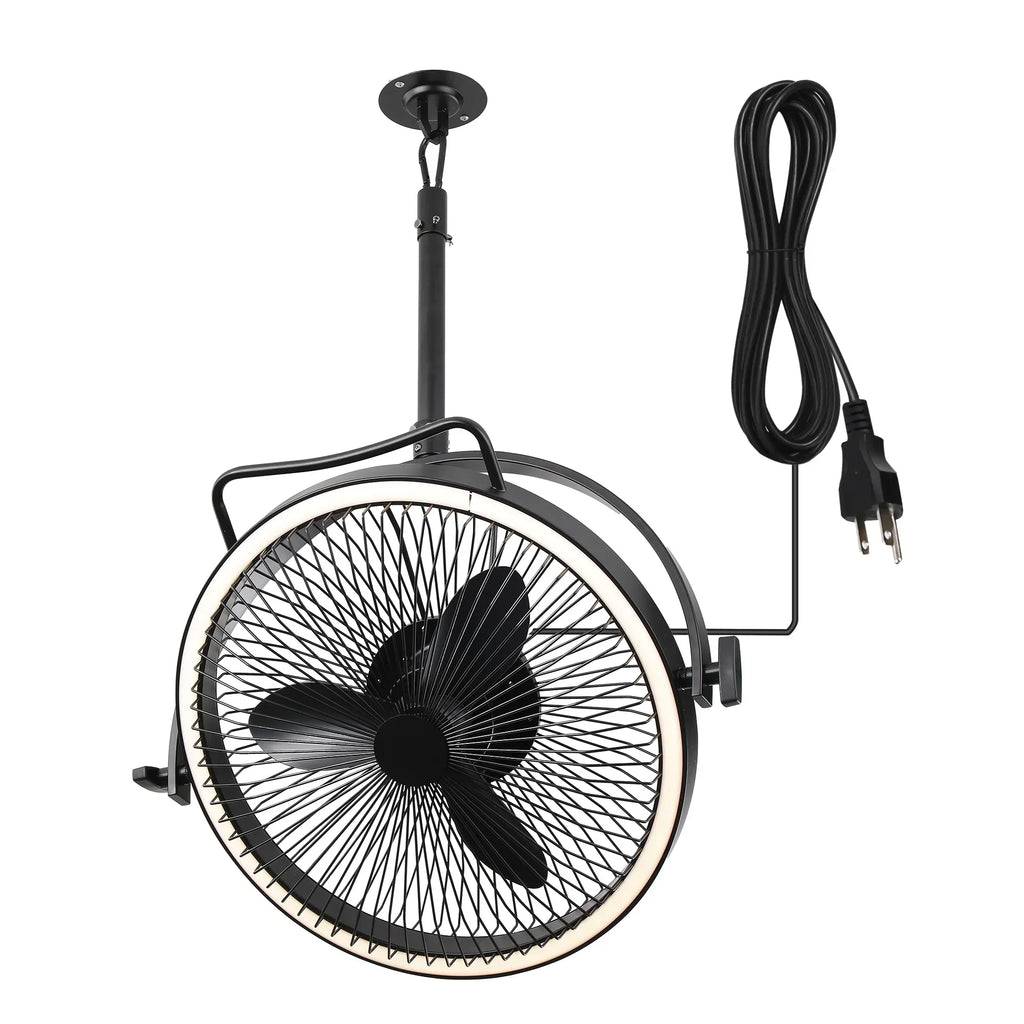 20 Inch Black Industrial Rotatable LED Downrod Fan Floor Fan with Remo