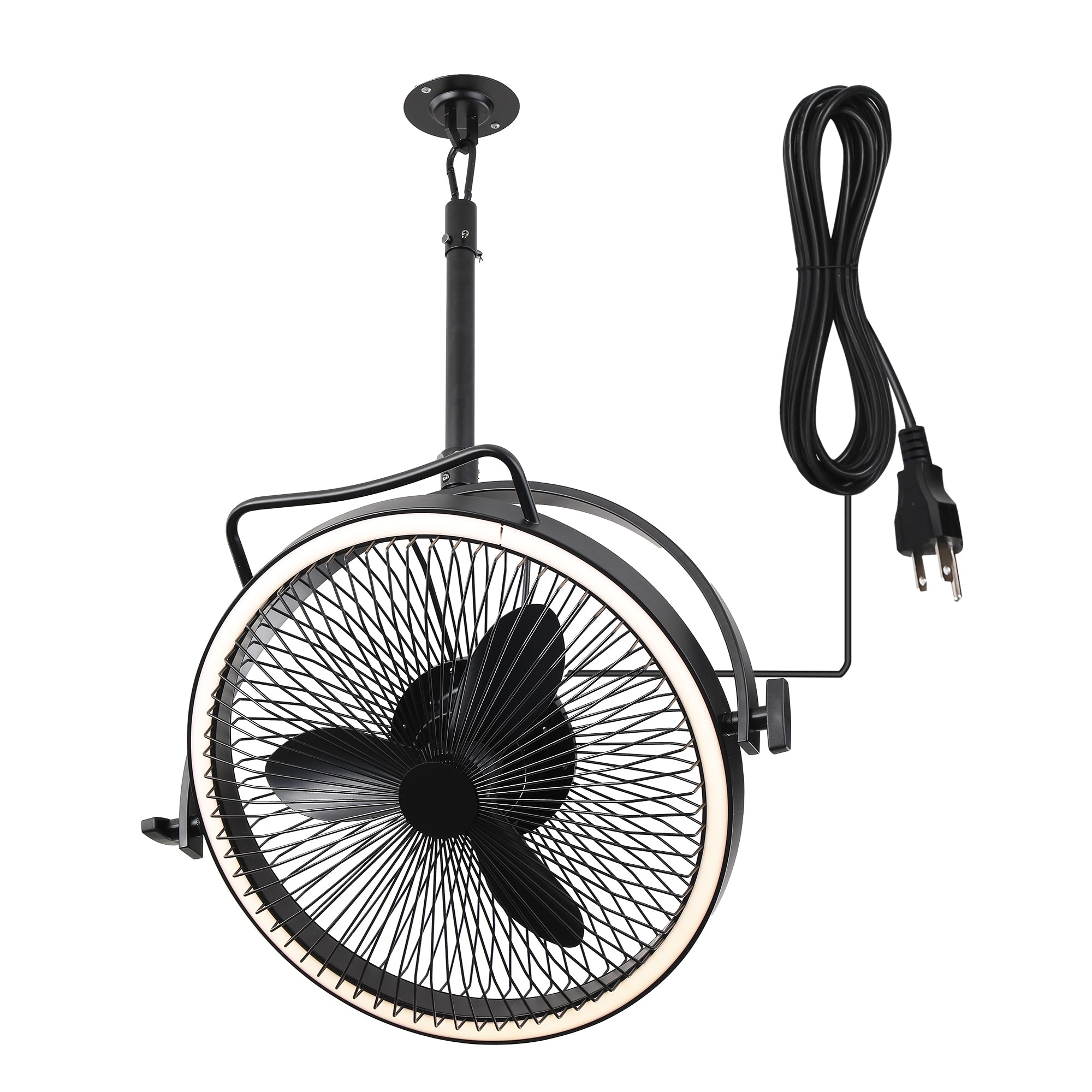 20 Inch Black Industrial Rotatable LED Downrod Fan Floor Fan with Remote Control