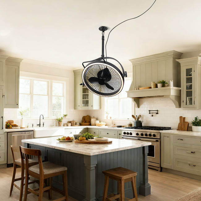 20 Inch Black Industrial Rotatable LED Downrod Fan Floor Fan with Remote Control