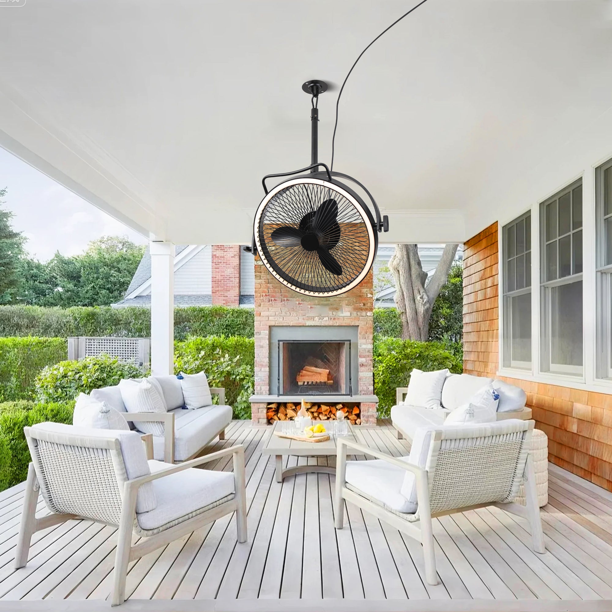 20 Inch Black Industrial Rotatable LED Downrod Fan Floor Fan with Remote Control