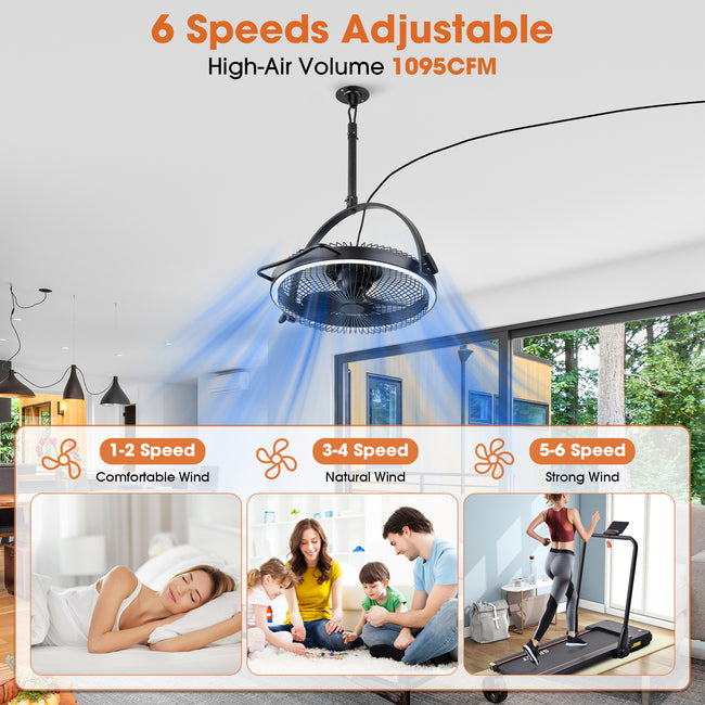 20 Inch Black Industrial Rotatable LED Downrod Fan Floor Fan with Remote Control