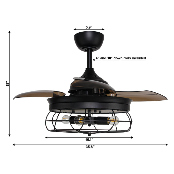 36" Benally Industrial Downrod Mount Ceiling Fan with Lighting and Remote Control