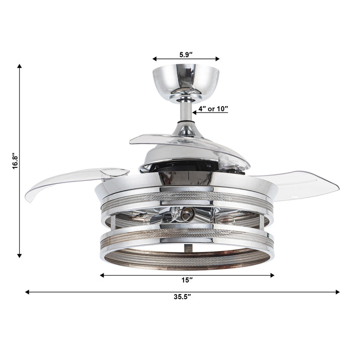 36" New Delhi Modern Chrome Downrod Mount Crystal Ceiling Fan with Lighting and Remote Control