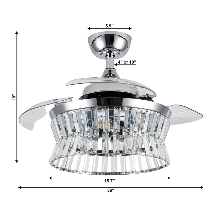 36" Prayag Modern Downrod Mount Crystal Ceiling Fan with Lighting and Remote Control