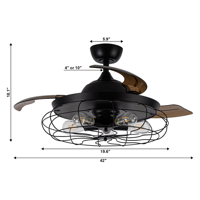 42" Industrial Downrod Mount Ceiling Fan with Lighting and Remote Control