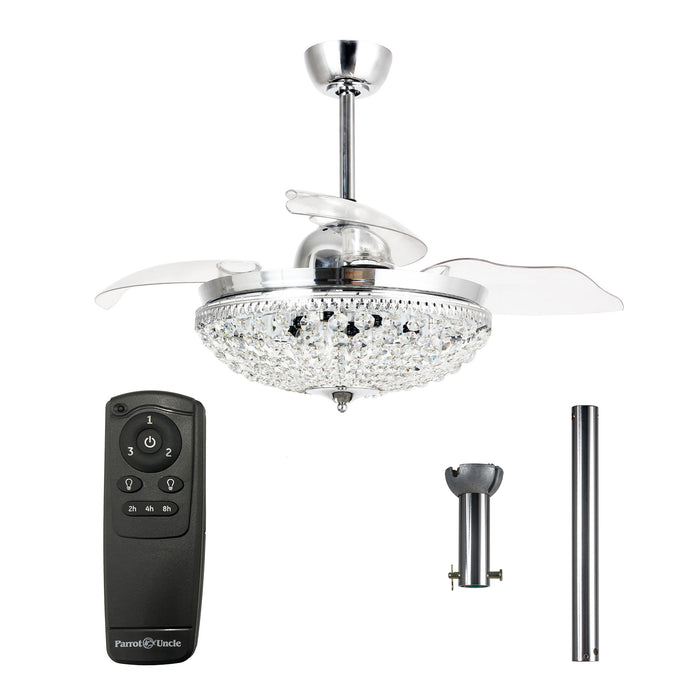 42" Servantes Modern Downrod Mount Crystal Ceiling Fan with Lighting and Remote Control