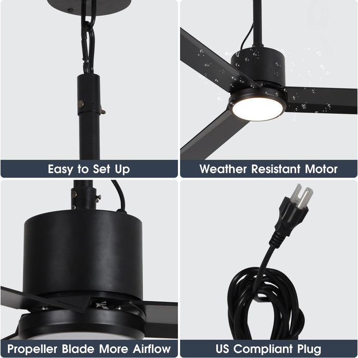 42 Inch Rhine Indoor/Wet Outdoor IP65 Black Anywhere Waterproof Ceiling Fan with LED Light and Convenient Hanging Hook
