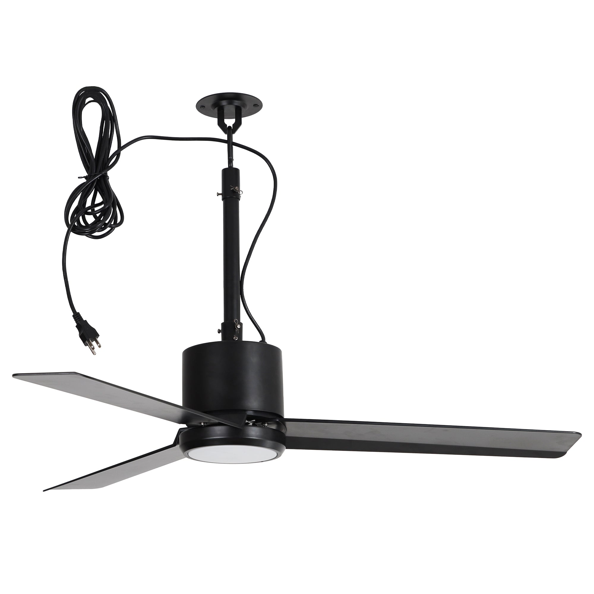 Ventilador de techo Rhine de 42 pulgadas para interiores y exteriores, resistente al agua, IP65, color negro, con luz LED y práctico gancho para colgar.