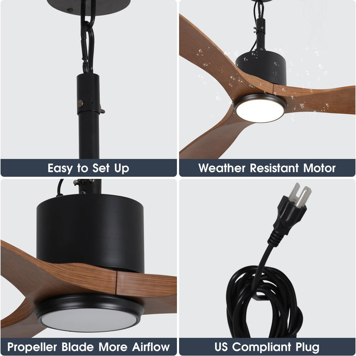 42 Inch Dniester IP65 Outdoor DC Motor Black Modern Hanging Buckle Downrod Ceiling Fan with Light