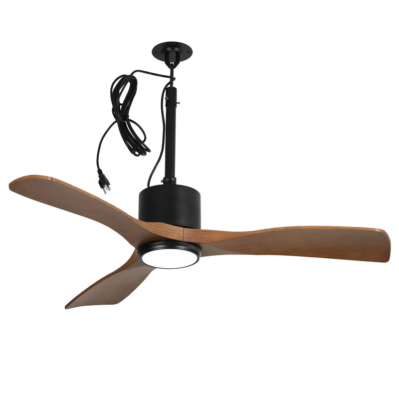 Ventilador de techo Dniester de 42 pulgadas IP65 para exteriores con motor de CC, moderno, con hebilla colgante y varilla bajante, color negro, con luz