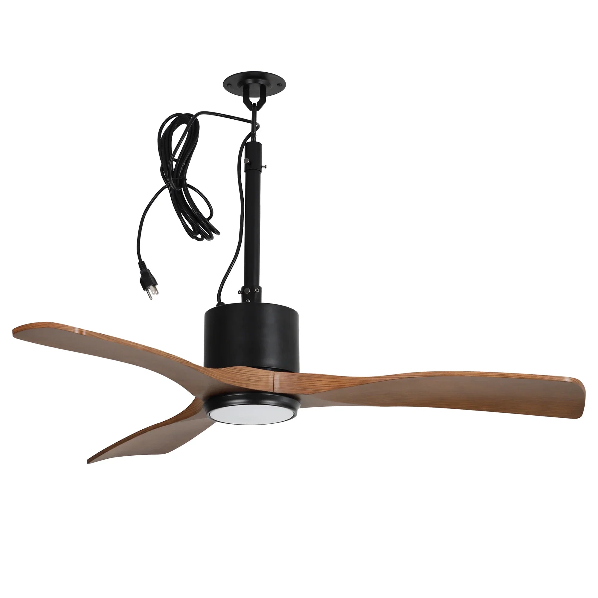 Ventilador de techo Dniester de 42 pulgadas IP65 para exteriores con motor de CC, moderno, con hebilla colgante y varilla bajante, color negro, con luz