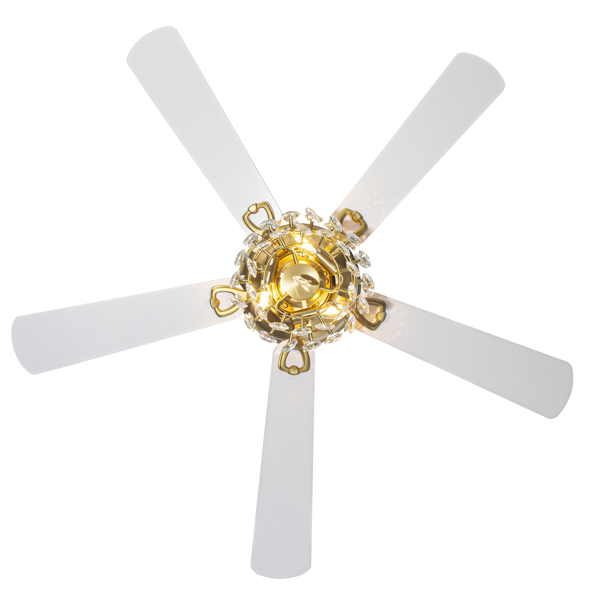 48 Inch Soft Brass Crystal Ornament Flush Mount Ceiling Fan with Light and Remote Control