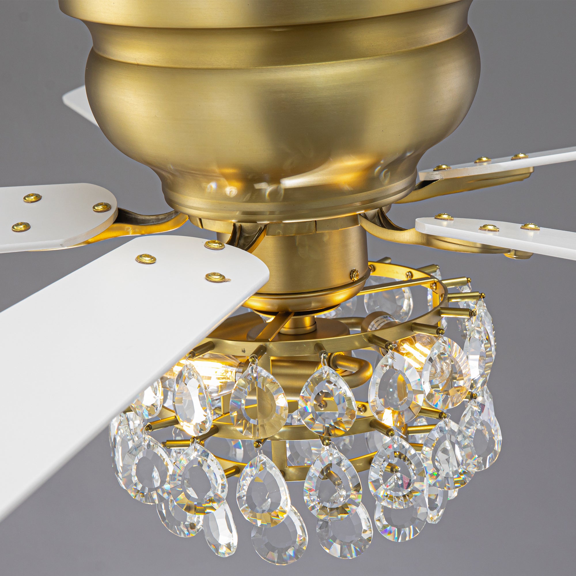 48 Inch Soft Brass Crystal Ornament Flush Mount Ceiling Fan with Light and Remote Control