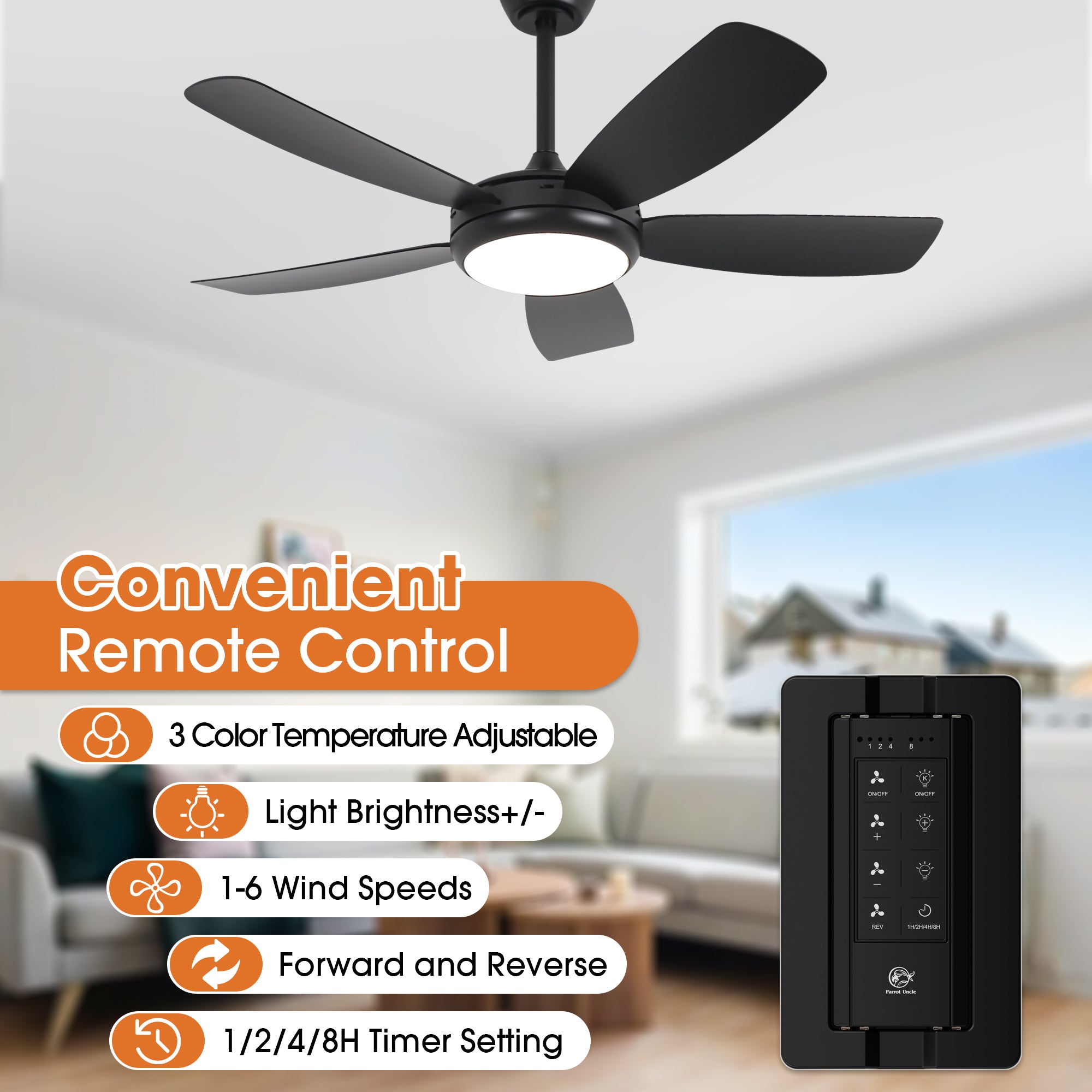 42 Inch Gladys Modern Black LED Ceiling Fan with Remote Control