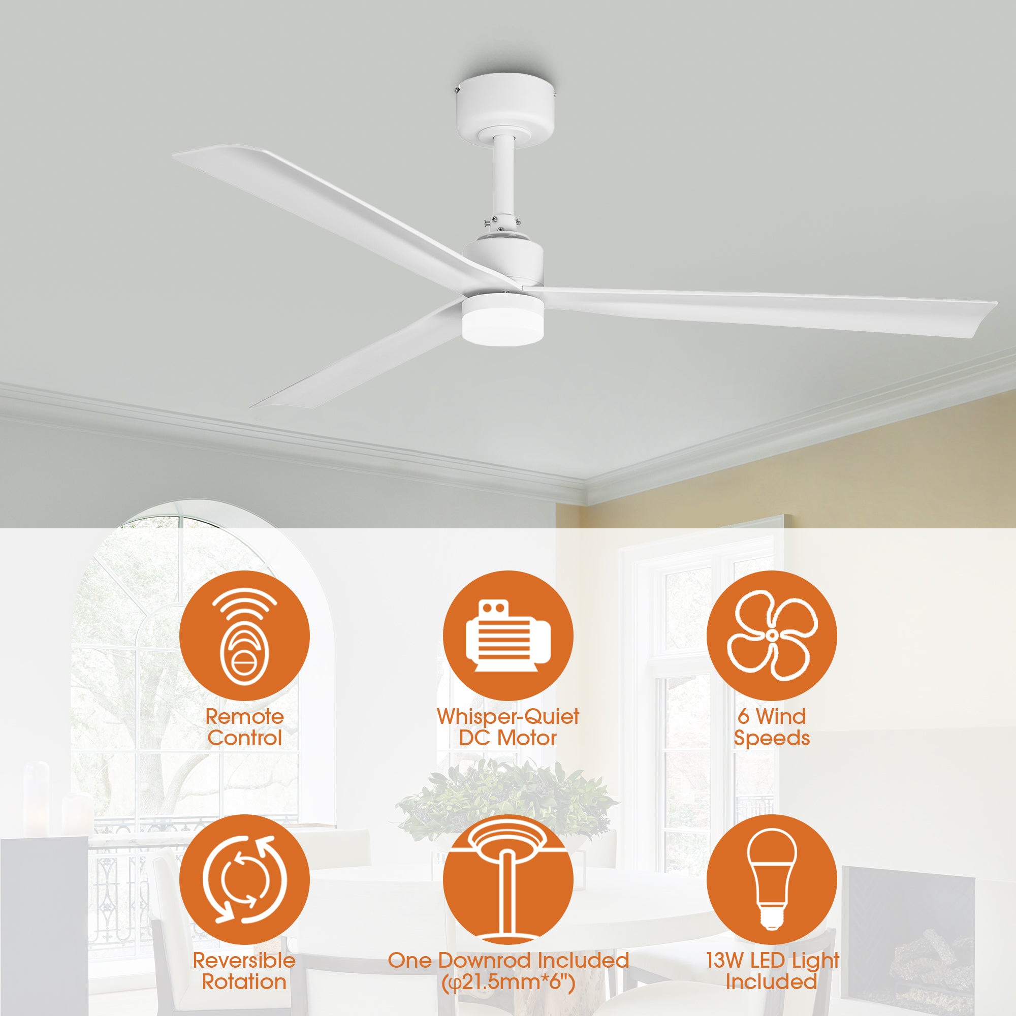 50 Inch Rae Modern Downrod Mount LED Ceiling Fan with Remote Control