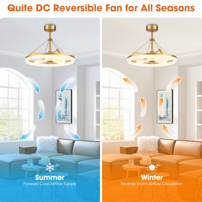 30 Inch Mona Golden Downrod Mount Fandelier with Remote Control