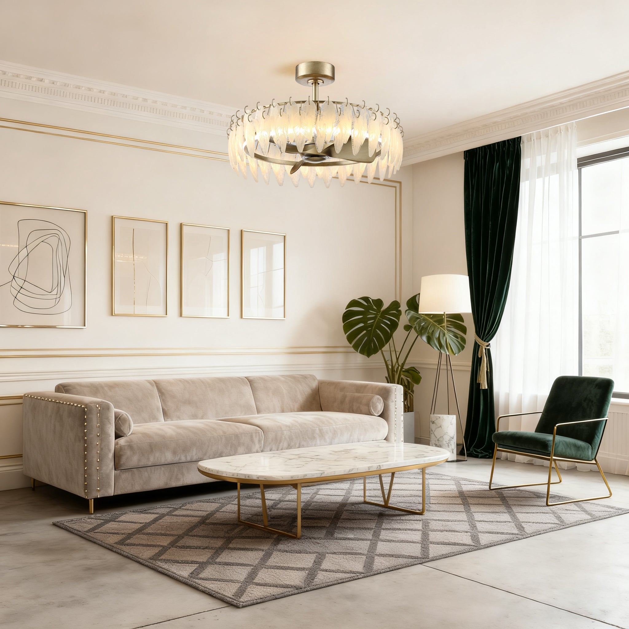 32 Inch Ogden Antique Silver Luxury Fandelier with Light and Remote Control