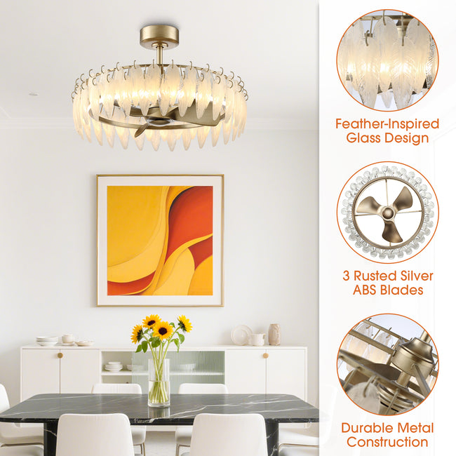 32 Inch Ogden Antique Silver Luxury Fandelier with Light and Remote Control