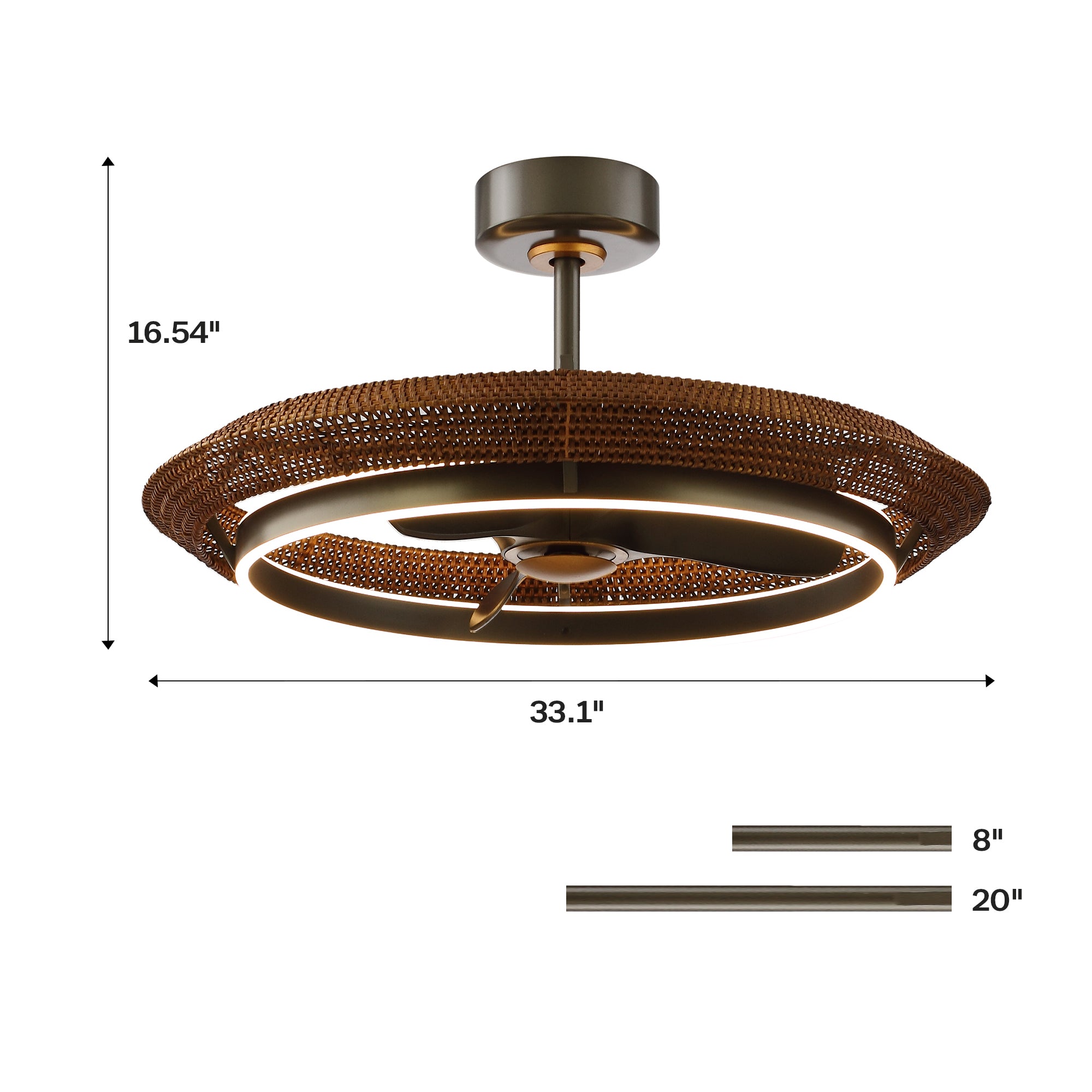 33 Inch Elijah Black-Charcoal Gray Luxury Fandelier with Light and Remote Control