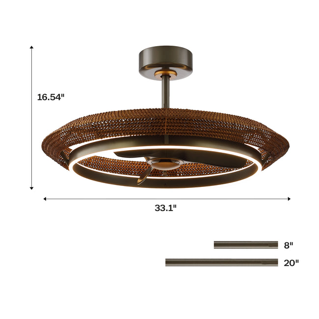 33 Inch Elijah Black-Charcoal Gray Luxury Fandelier with Light and Remote Control