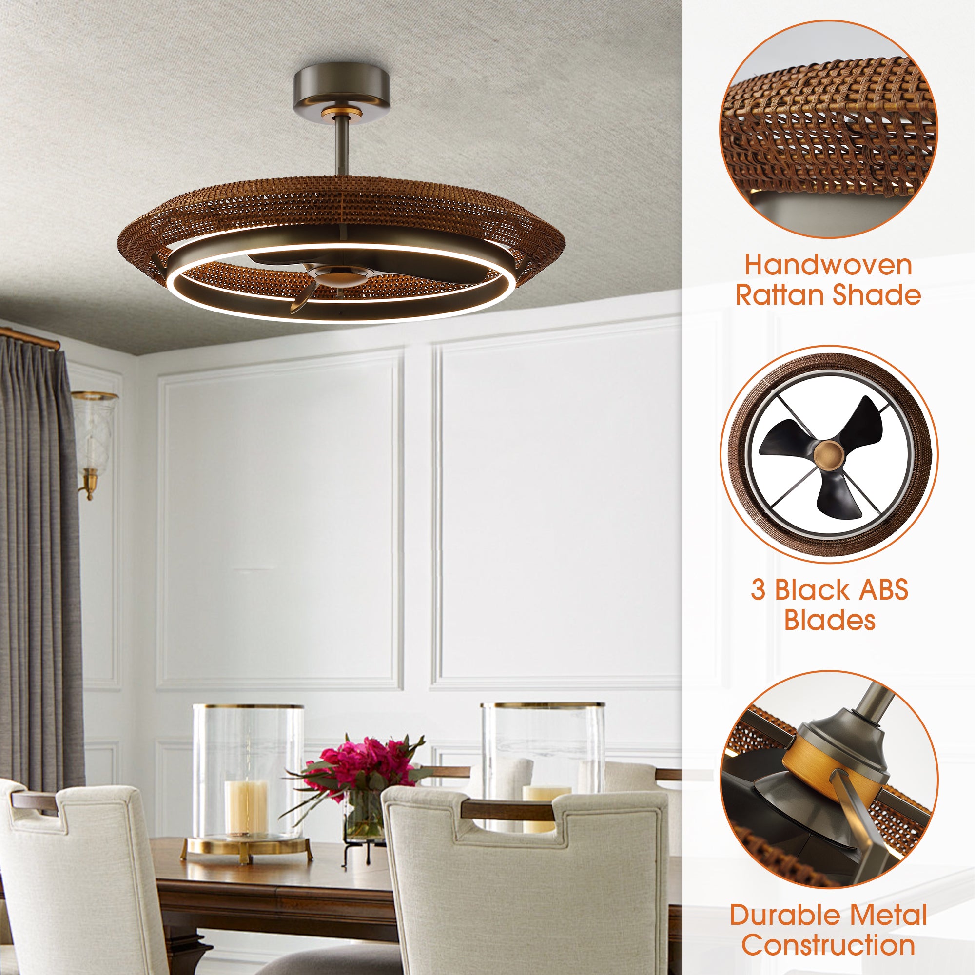 33 Inch Elijah Black-Charcoal Gray Luxury Fandelier with Light and Remote Control