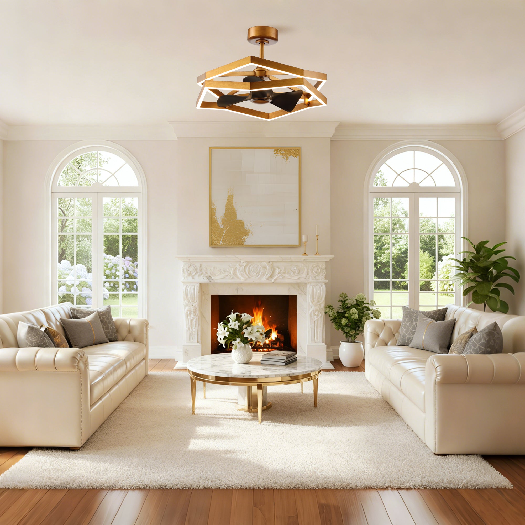 31 Inch Willie Antique Golden Luxury Fandelier with Light and Remote Control