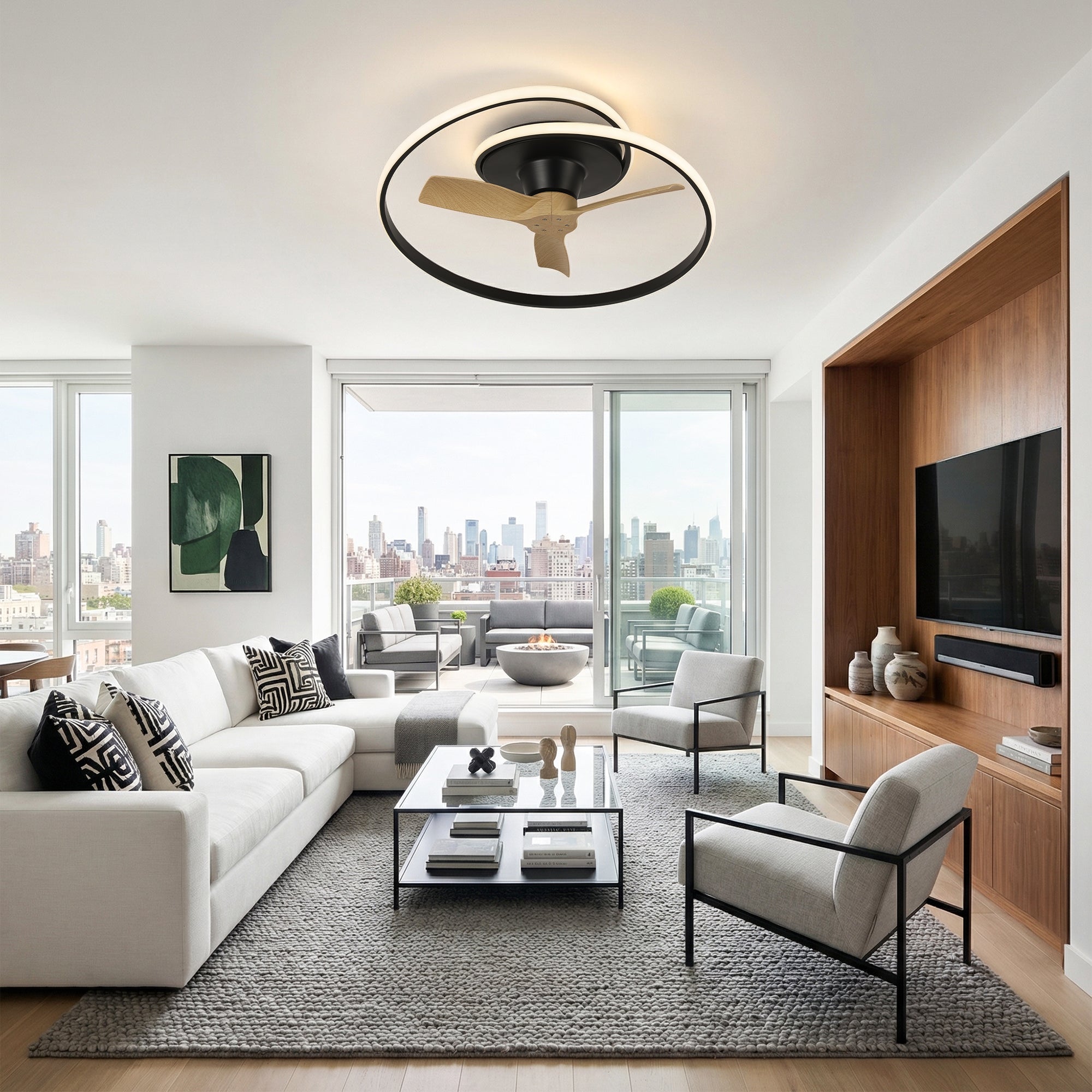 31" Ocean Flush Mount LED Ceiling Fan with Remote Control