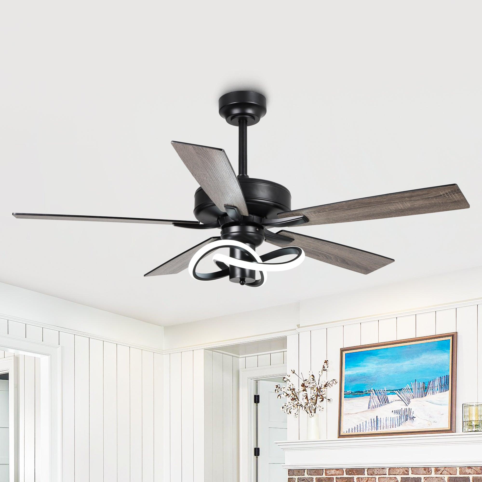 Ventilador de techo moderno Oregon DC de 52 pulgadas con motor y varilla bajante y luz LED