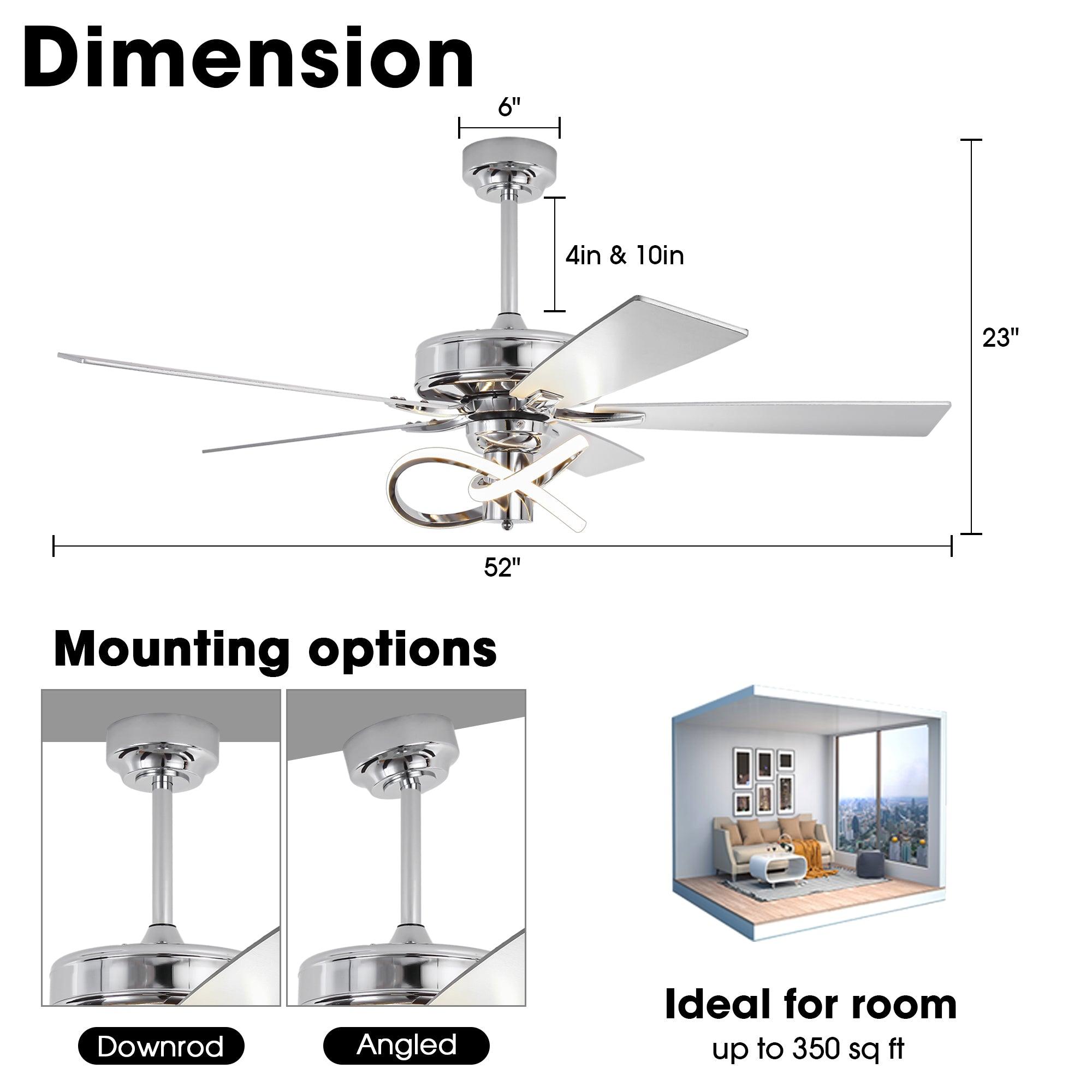 Ventilador de techo moderno Oregon DC de 52 pulgadas con motor y varilla bajante y luz LED