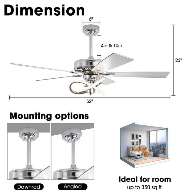 Ventilador de techo moderno Oregon DC de 52 pulgadas con motor y varilla bajante y luz LED