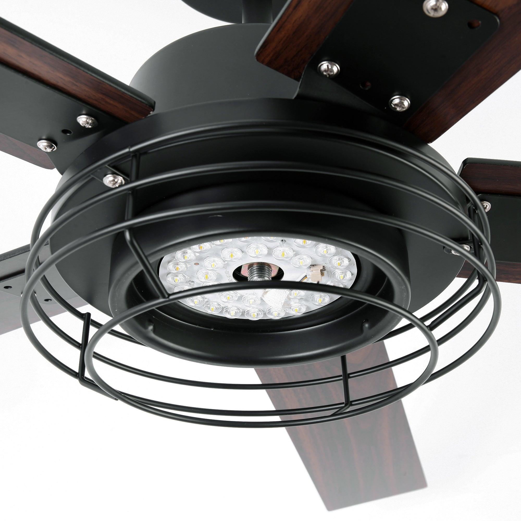 Ventilador de techo industrial Bernice de 52 pulgadas con motor de CC, luz LED y control remoto.