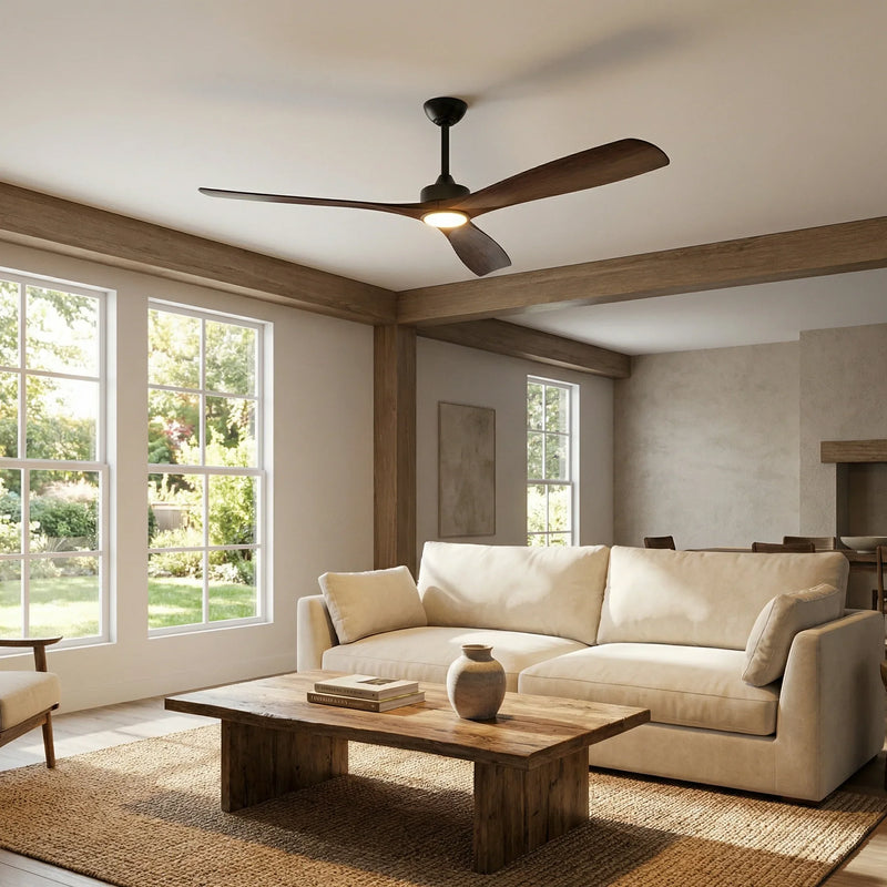 Ventilador de techo moderno Alexi DC de 60 pulgadas con motor y varilla descendente y luz LED