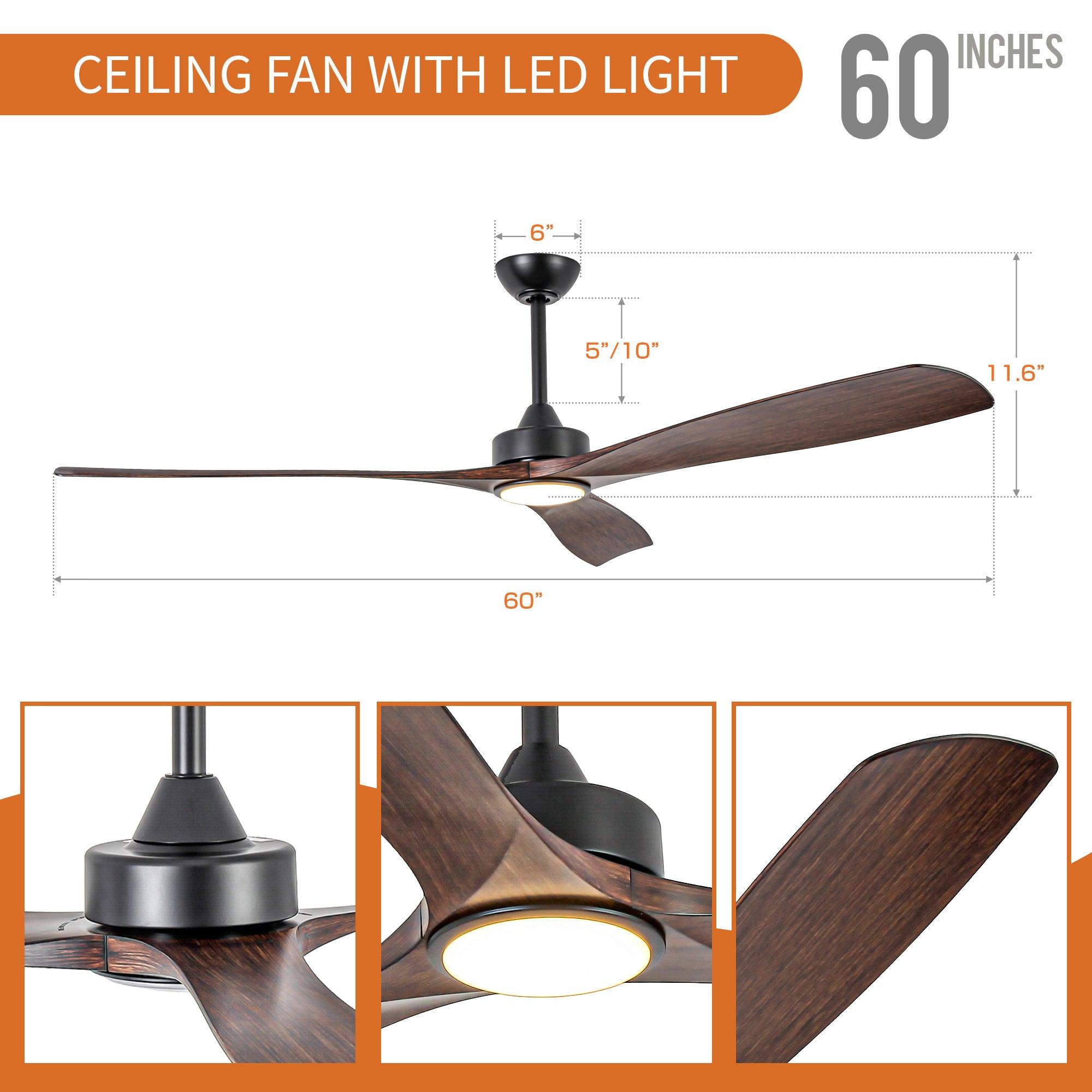 Ventilador de techo moderno Alexi DC de 60 pulgadas con motor y varilla descendente y luz LED