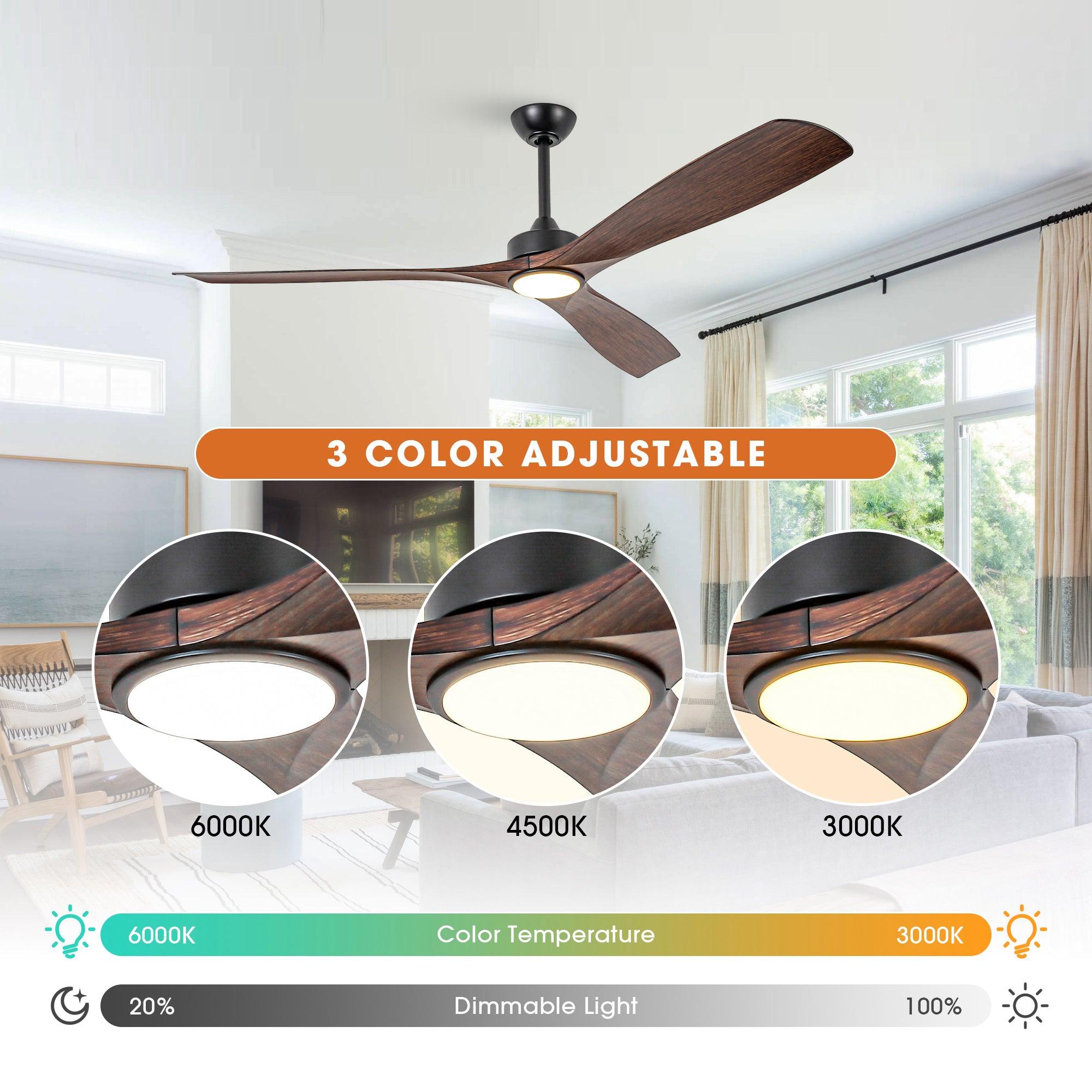 Ventilador de techo moderno Alexi DC de 60 pulgadas con motor y varilla descendente y luz LED