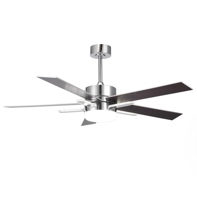 Ventilador de techo moderno de 52 pulgadas con aspas de doble cara y montaje en barra con luz LED principal y lateral