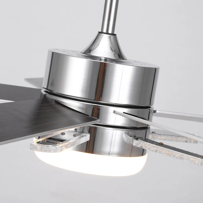 Ventilador de techo moderno de 52 pulgadas con aspas de doble cara y montaje en barra con luz LED principal y lateral