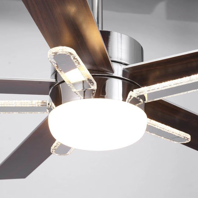 Ventilador de techo moderno de 52 pulgadas con aspas de doble cara y montaje en barra con luz LED principal y lateral