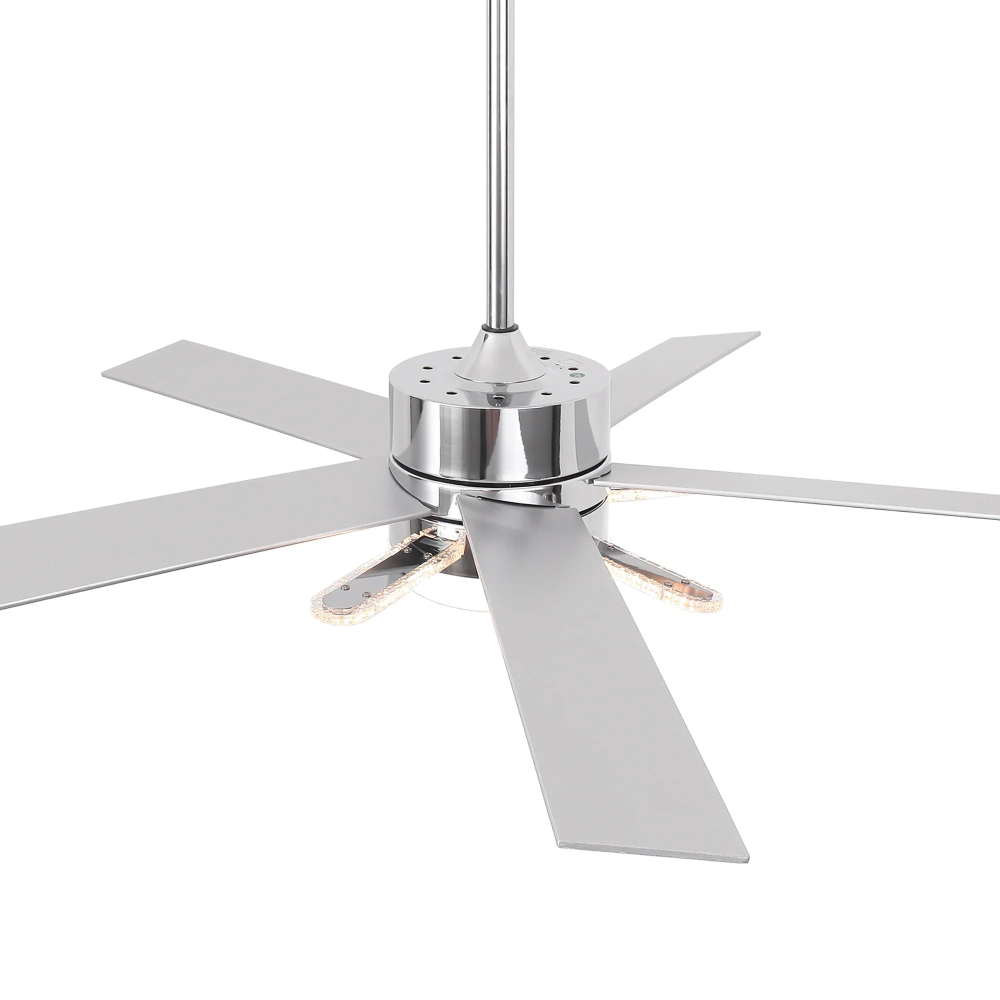 52 Inch Double-sided Blades Modern Downrod Mount Ceiling Fan with Main/Side LED Light