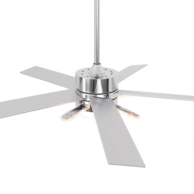 Ventilador de techo moderno de 52 pulgadas con aspas de doble cara y montaje en barra con luz LED principal y lateral