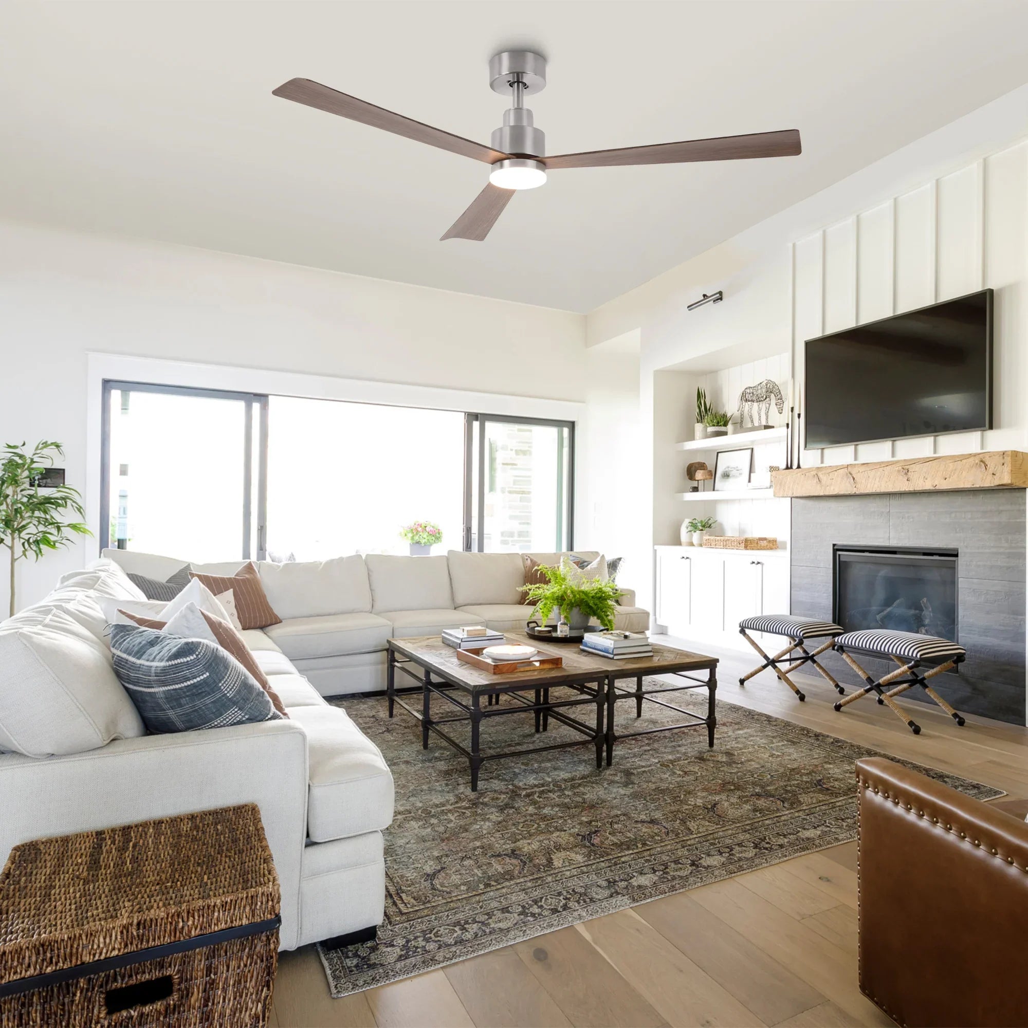 Ventilador de techo Dinah de 52 pulgadas con montaje en varilla, moderno, con control remoto y luz LED