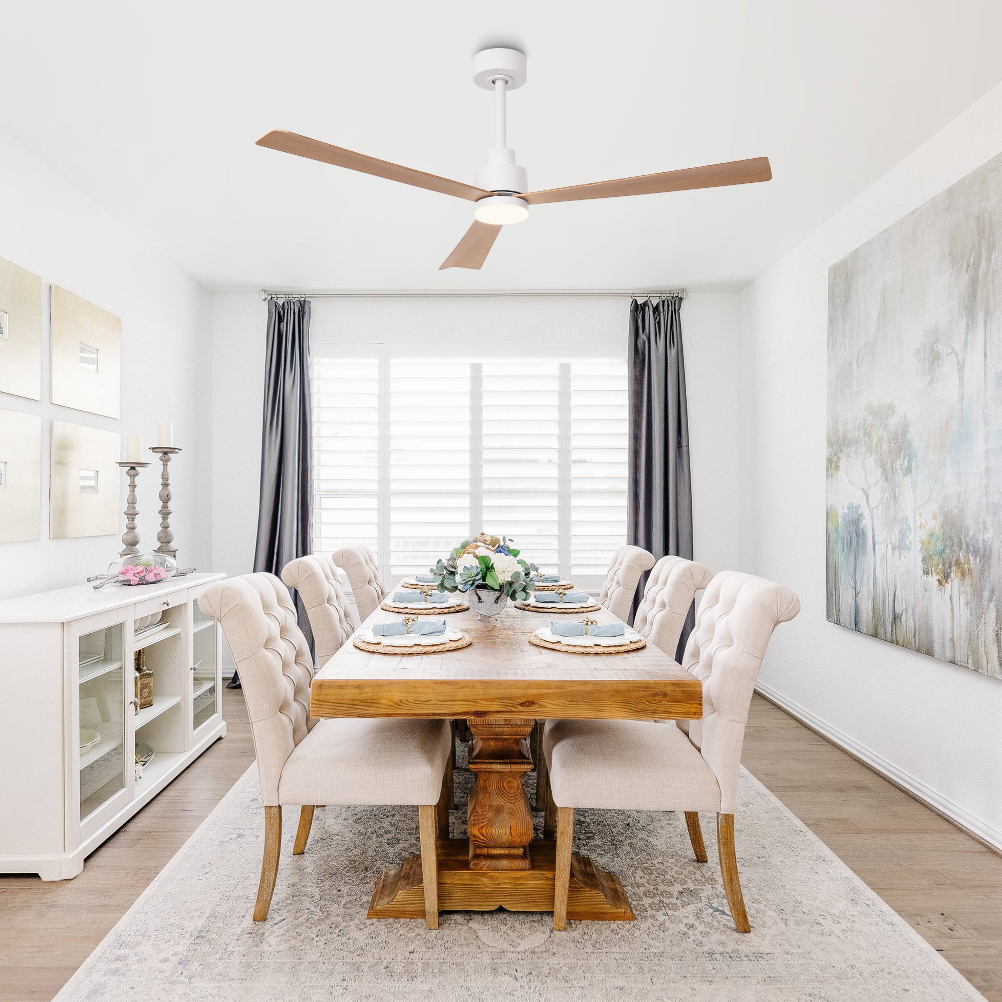 Ventilador de techo Dinah de 52 pulgadas con montaje en varilla, moderno, con control remoto y luz LED