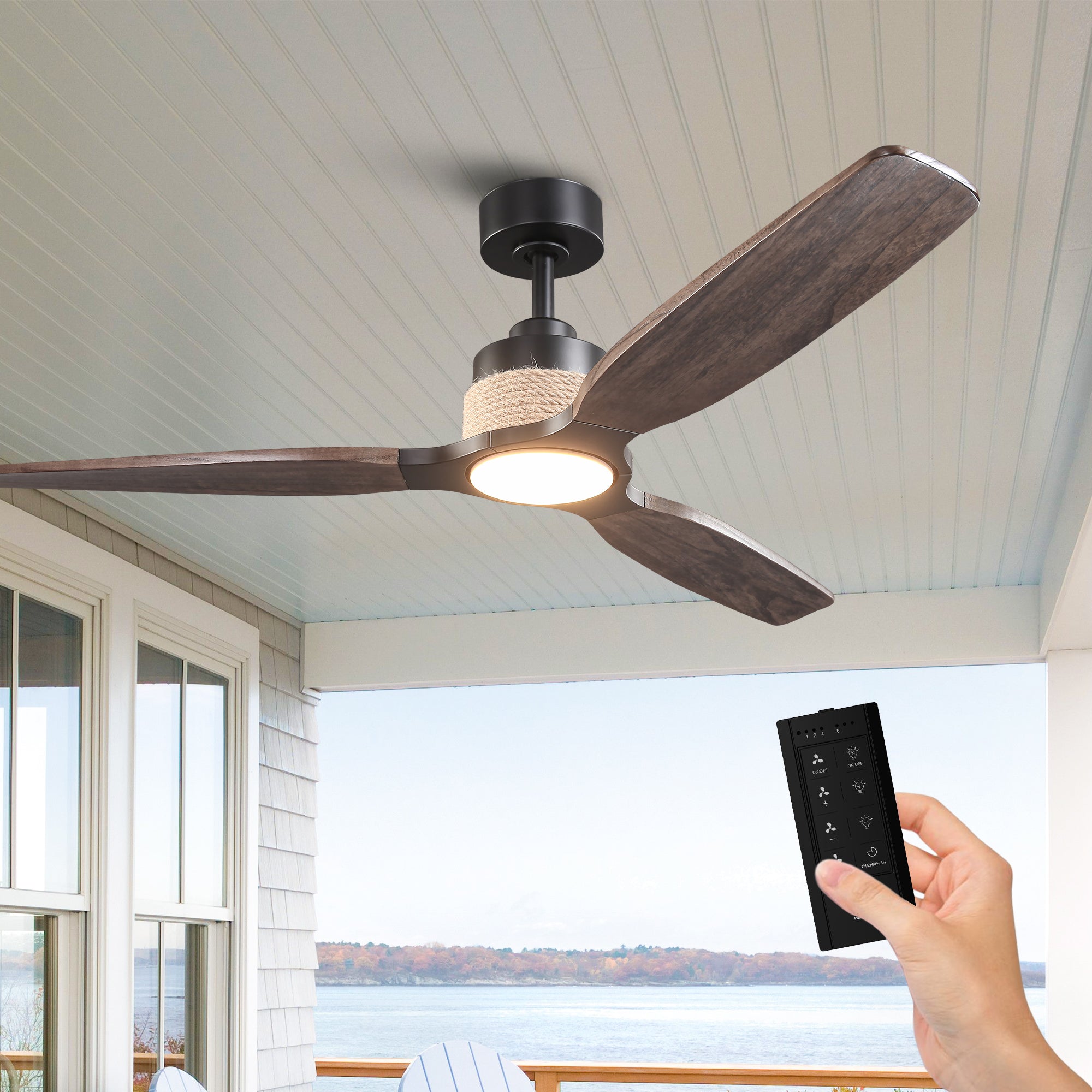 56 Inch Louise Downrod Mount LED Ceiling Fan with Remote Control