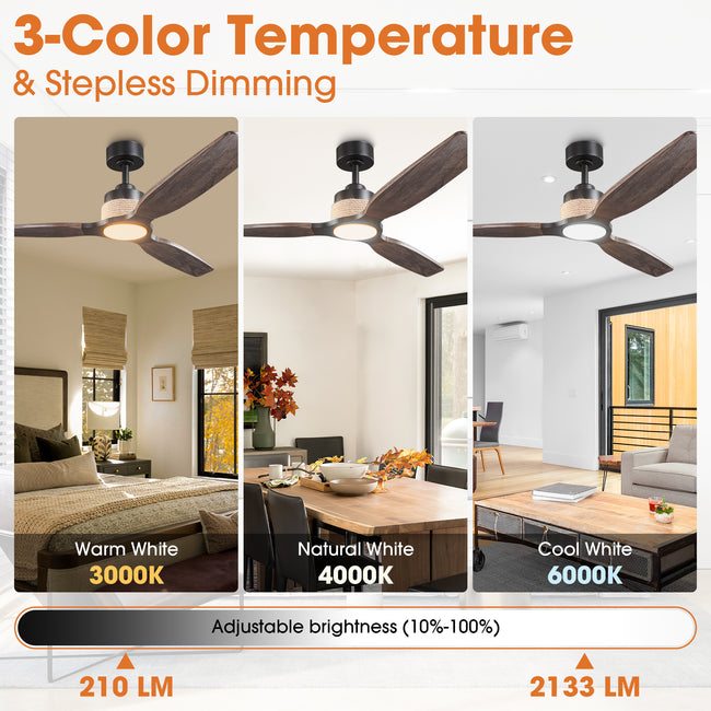 56 Inch Louise Downrod Mount LED Ceiling Fan with Remote Control