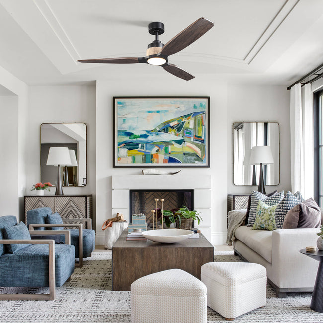 56 Inch Louise Downrod Mount LED Ceiling Fan with Remote Control