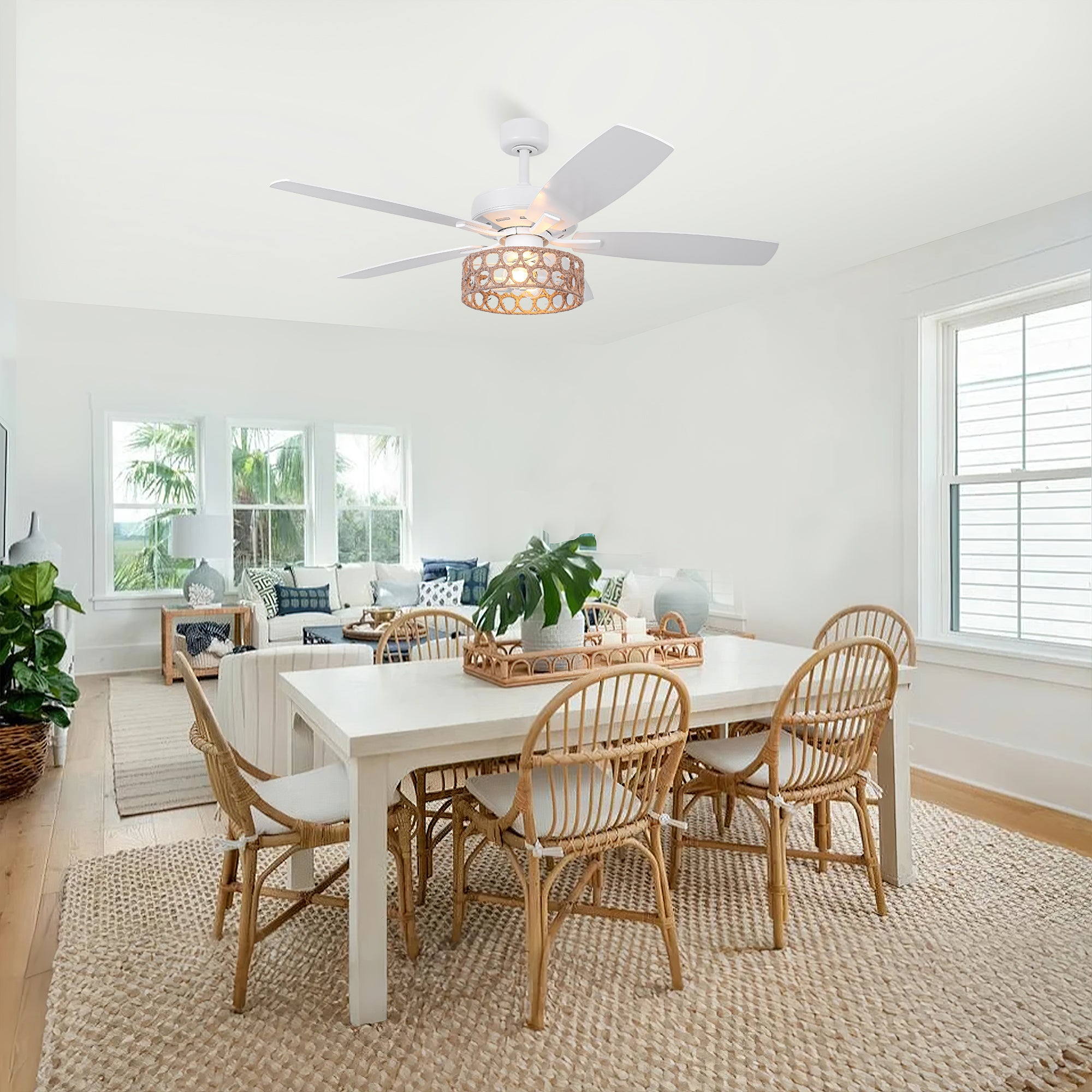 52 Inch Harriet White Farmhouse Ceiling Fan with Light and Remote Control